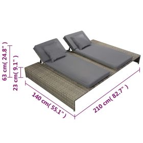 vidaXL Double Sun Lounger with Cushion Poly Rattan Gray