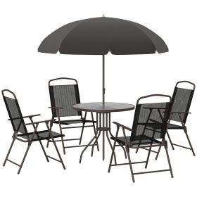 Outsunny 6 Piece Patio Dining Set for 4 with Umbrella, Outdoor Table and Chairs with 4 Folding Dining Chairs & Round Glass Table for Garden