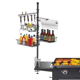 Griddle Caddy With Paper Towel Holder Hook Baskets BBQ Accessories Storage Rack Vertical Standing BBQ Organizer Grill Utensil Storage Fit For Blacksto