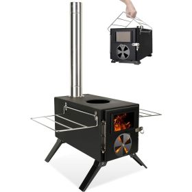 Camping Stove for Hot Tents, Carbon Steel Wood Burning Stove with Stainless Wall Chimney Pipes for Tents, Shelter