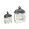 Gerson Set of 2 Metal and Wood Nesting Lanterns with Floral Cut-out