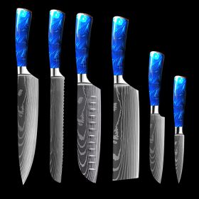 8-inch Chef Knife with Blue Resin Handle (Option: Blue 6piece set)