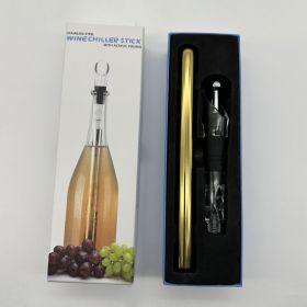 Wine Bottle Cooler Stick Stainless Steel Wine Chilling Rod Leakproof Wine Chiller Beer Beverage Frozening Stick Bar Tools (Option: Gold-Box packing with wine stopper)