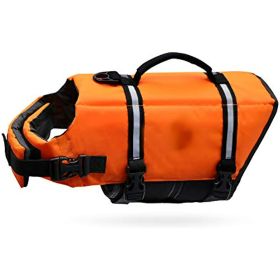 Ripstop Dog Life Vest; Reflective & Adjustable Life Jacket for Dogs with Rescue Handle for Swimming & Boating (colour: Vital Orange, size: XL)