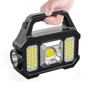 Portable Camping Fishing Multi-Modes Solar Powered USB Rechargeable Light (Type: Flashlights, Color: Black A)